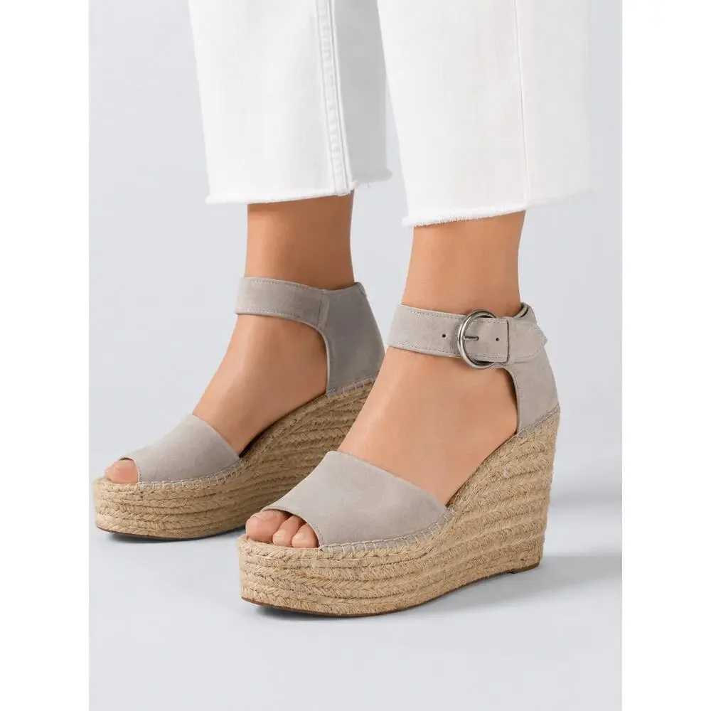 Marc Fisher Suede Alida Espadrille Platform Wedge Womens Size 9 Leather Shoe